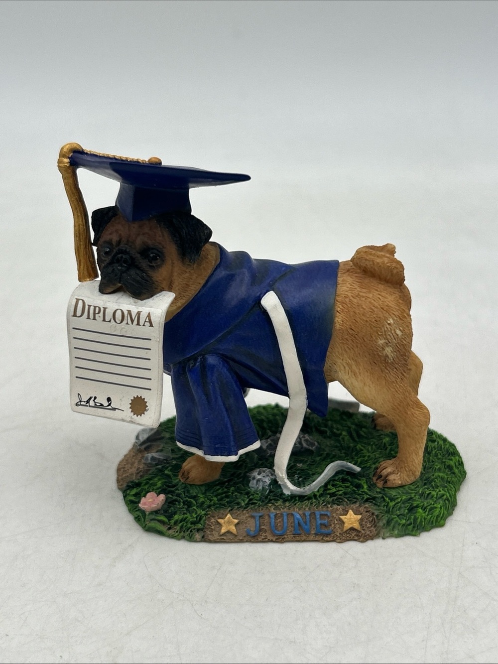 Danbury Mint Pug Perpetual Calendar Figurine of the Month June Graduation Pug